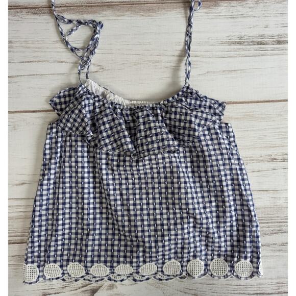J Crew Blue and White Gingham Flutter Cami Top Sz 8 - Picture 2 of 9